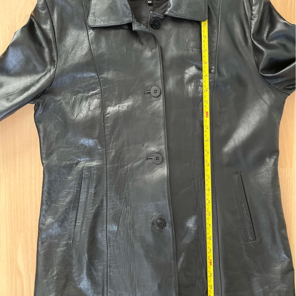 Black Leather Blazer Jacket Coat 90s y2k Vintage Medium - Picture 8 of 9